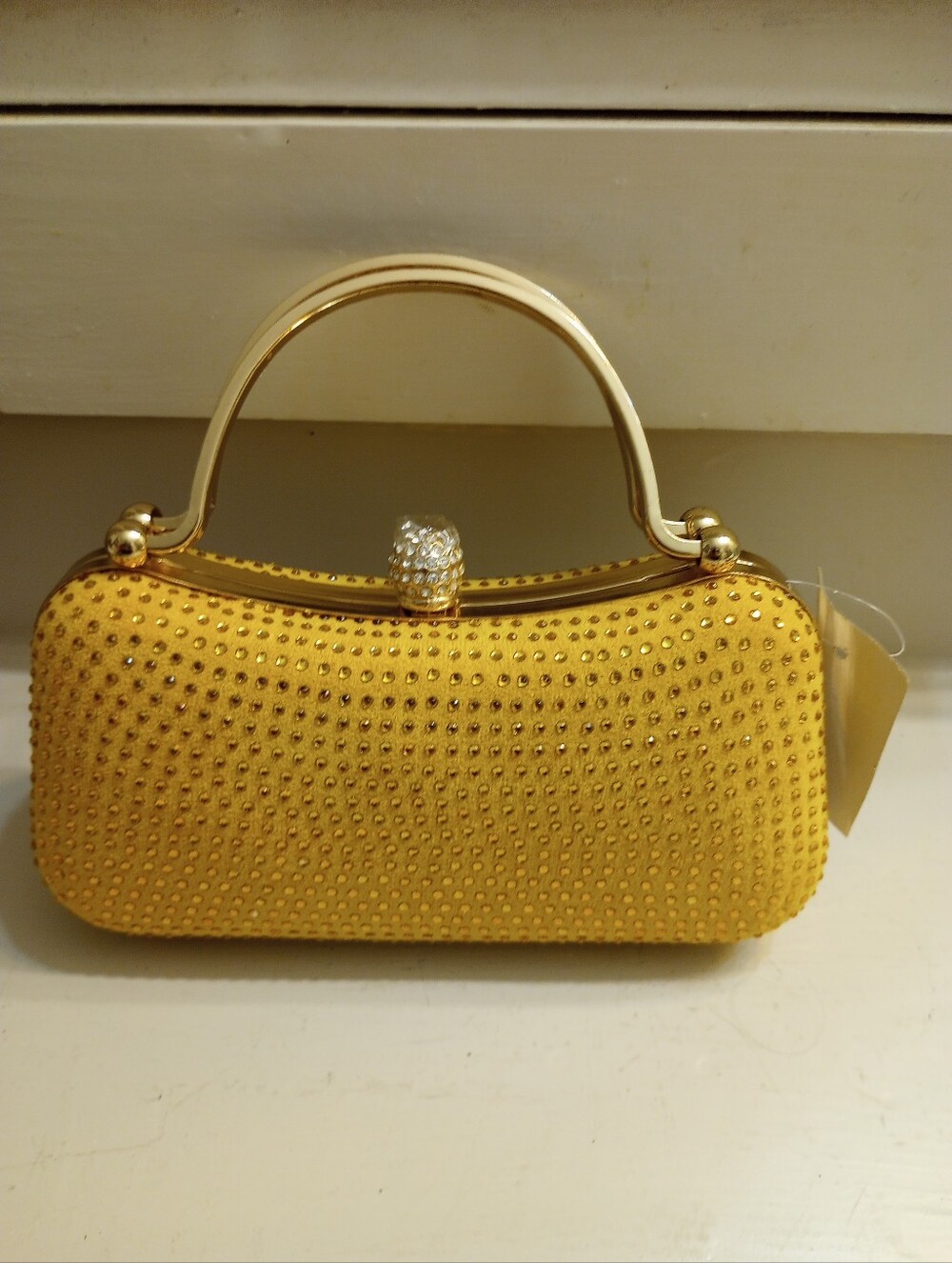 Gold Beaded Evening Clutch With Clasp Closure And Extra Chain Strap NWT